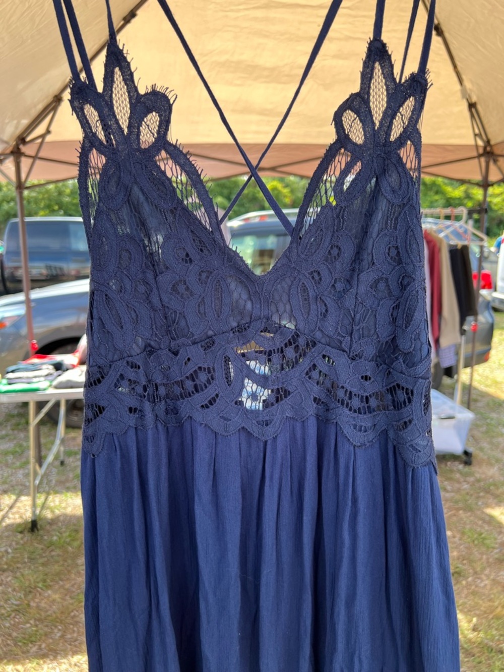 Blue Rain Navy Lace Mini Dress with Spaghetti Straps